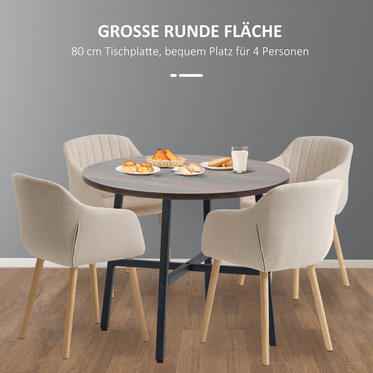 Ronde Eettafel – Keukentafel – Grote Tafel – Industrieel – Rustiek – Rustic Brown – Stevig Hout – Compact Formaat 80x76 cm