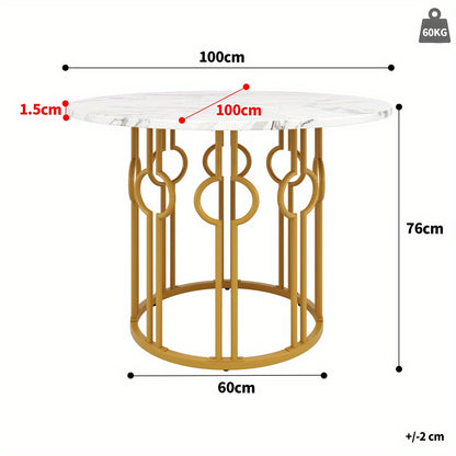 Eettafel – Ronde Tafel – Keukentafel – Woonkamertafel – Eetkamertafel – Marmeren Blad – Gouden Metalen Poten – 100 cm Diameter – Stijlvol Klassiek Design