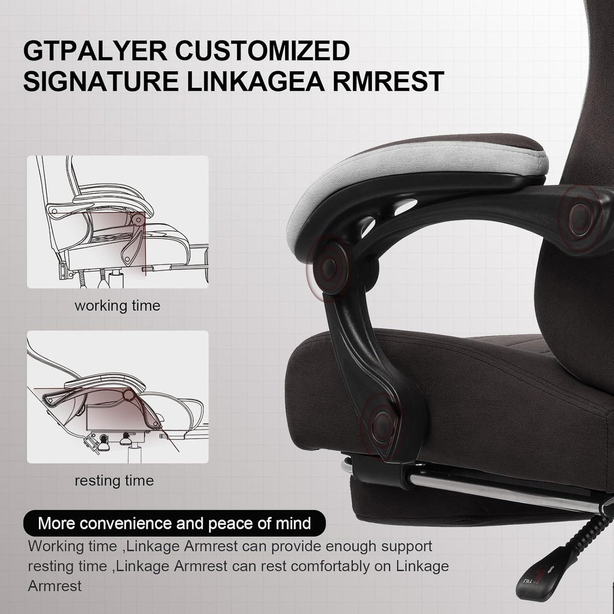 GTPLAYER Gaming Chair with Footrest Fabric Office Chair with Pocket Spring Cushion and Clutch Armrests, Ergonomic Computer Chair with High Back and Lumbar Support, Task Chair, Brown - QUORE