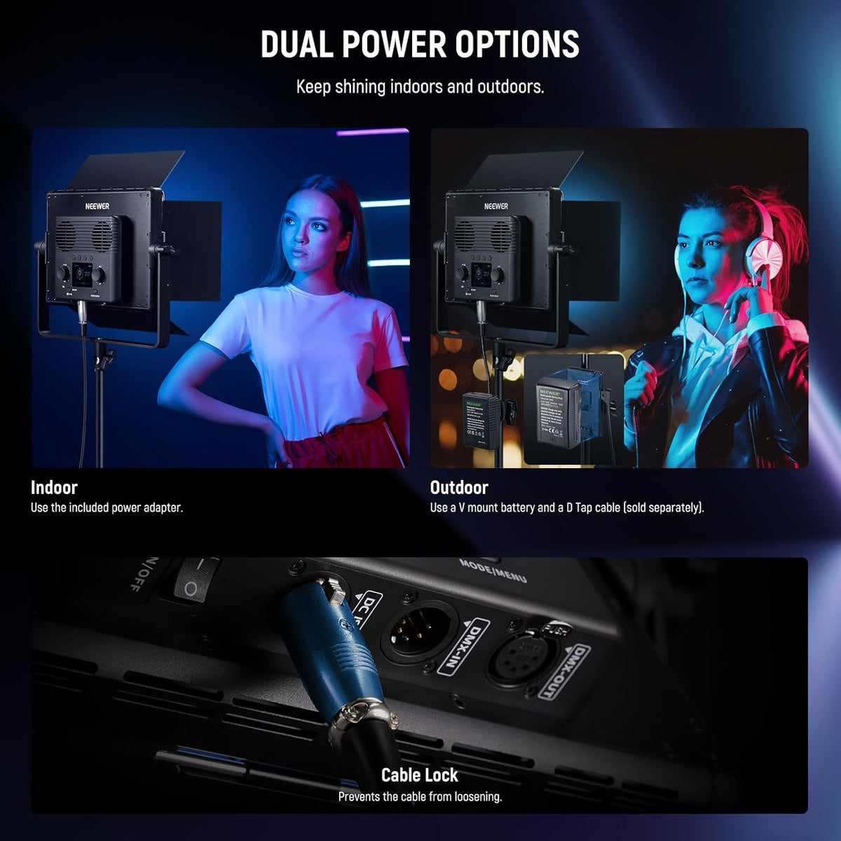 NEEWER 2-pack PL60C RGB videolamp LED-paneel continu licht set met 2 m licht statief/tas APP/2,4 G/DMX besturing 60W 23000Lux/0,5 m 2500K-10000K 18 scènes RGBCW Pro fotografie studioverlichting