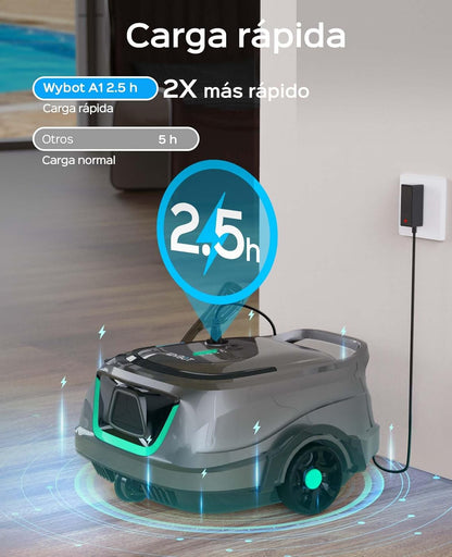 WYBOT A1 Zwembadrobot, onderhoud, dubbele turbine, dieptereiniging, 120 minuten continu vermogen, 100 ㎡ geschikt voor gezinnen, complete oplossing zwembadbodem, groen lichtgrijs