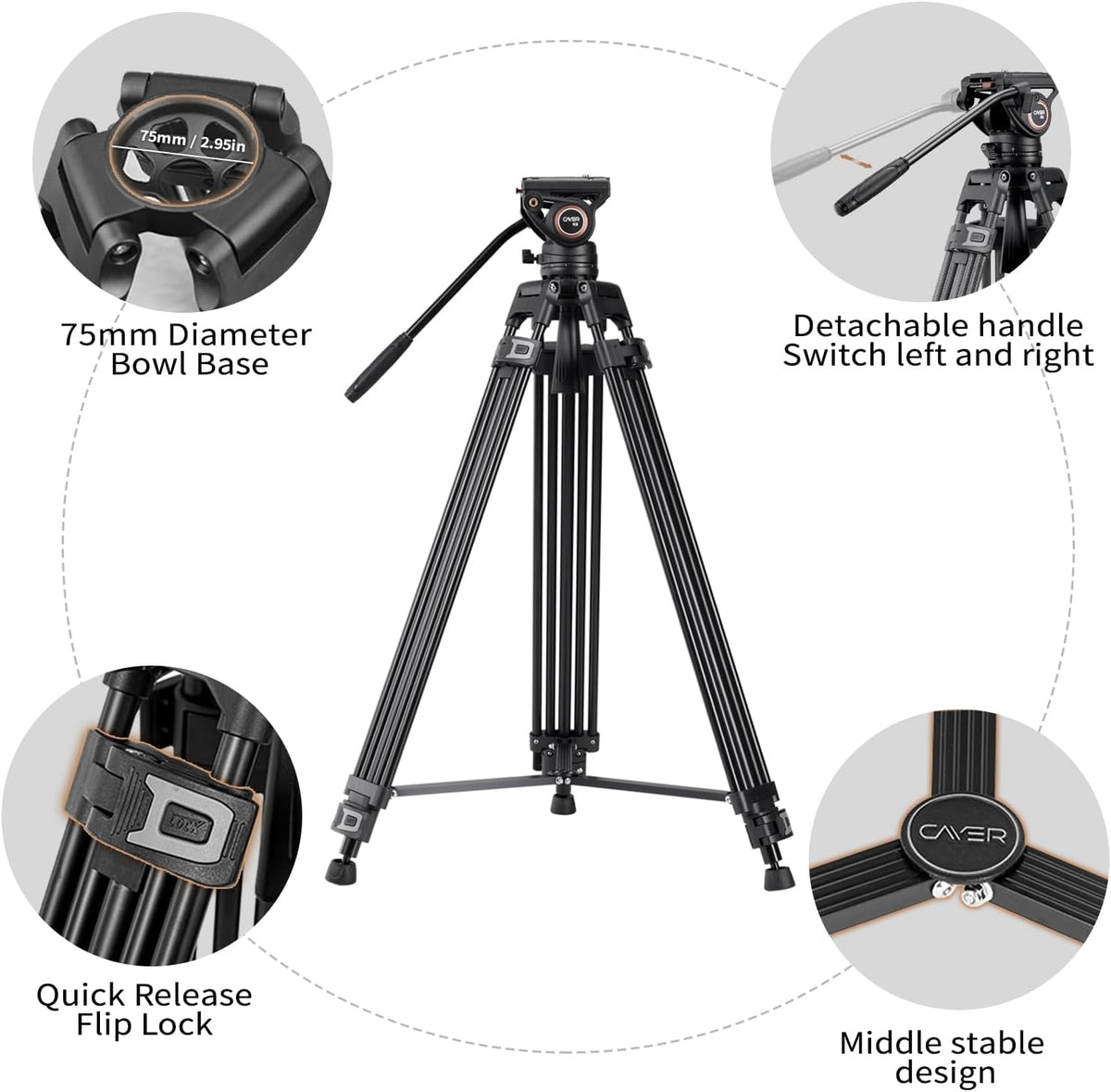 Videostatiefsysteem – Videostatief – Camerastatief – Driepoot – Statief Met Vloeistofkop – 72 Inch – Dubbele Buis Van Sterk Aluminium