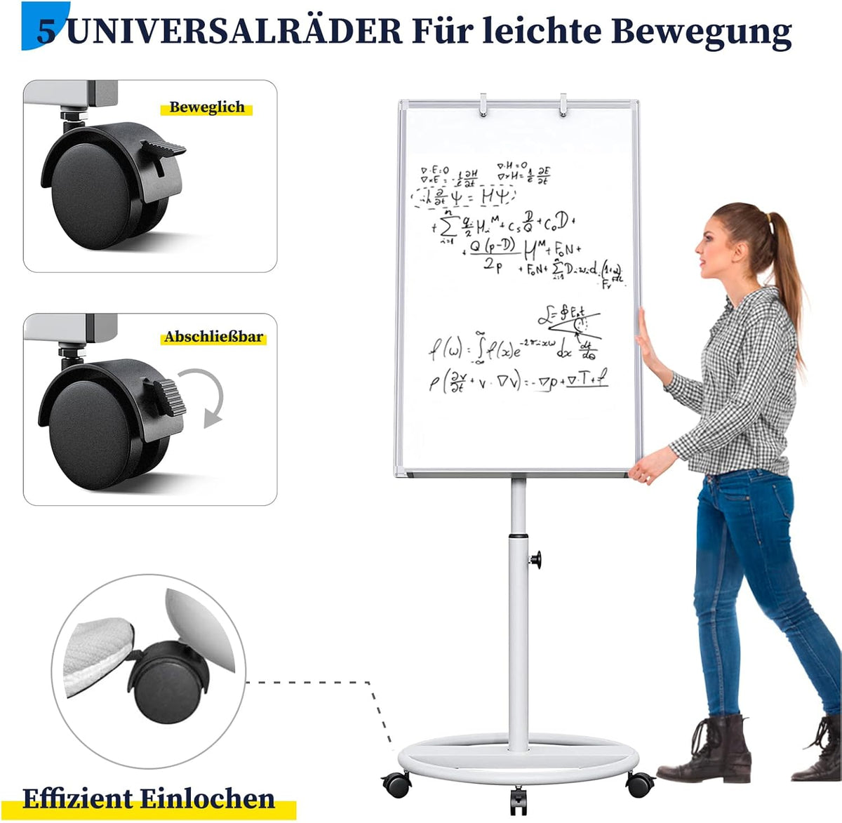 Maxtek Draagbaar magnetisch en droog uitwisbaar mobiel whiteboard met ezel 90 x 60 cm (zilver)