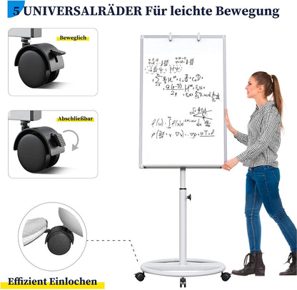 Maxtek Draagbaar magnetisch en droog uitwisbaar mobiel whiteboard met ezel 90 x 60 cm (zilver)