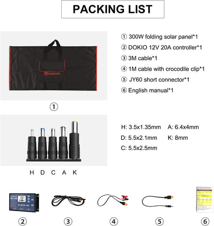 Draagbaar Zonnepaneel – Opvouwbaar Zonnelader – Mobiele Solar Charger – Outdoor Powerbank – Reis Zonne-Energie – 300W Vermogen – Inclusief 20A Laadcontroller Met LCD-Scherm