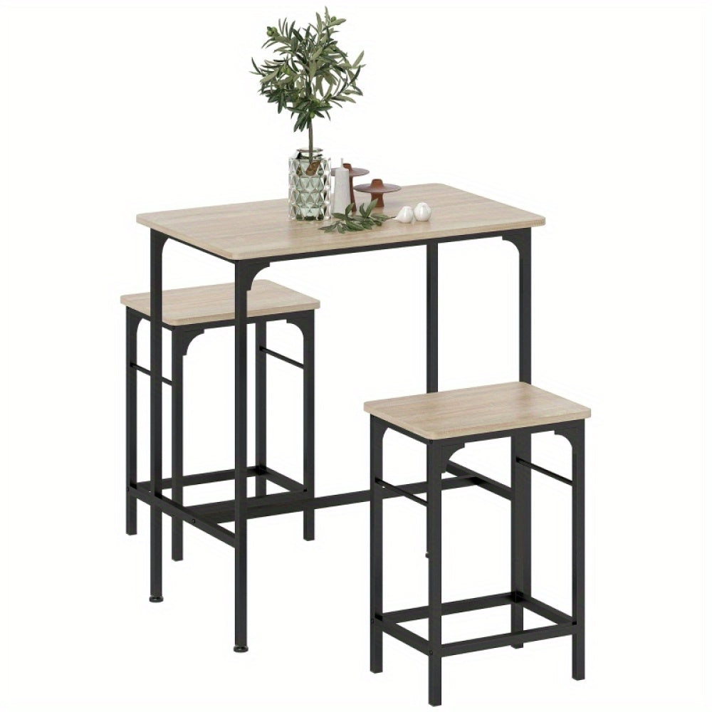 Bartafelset – Bartafel – Barkrukken – Eettafelset – Barkruk Set – Industrieel Design – 80x50x87 cm – Lichtbruine Houtlook Met Zwart Metalen Frame