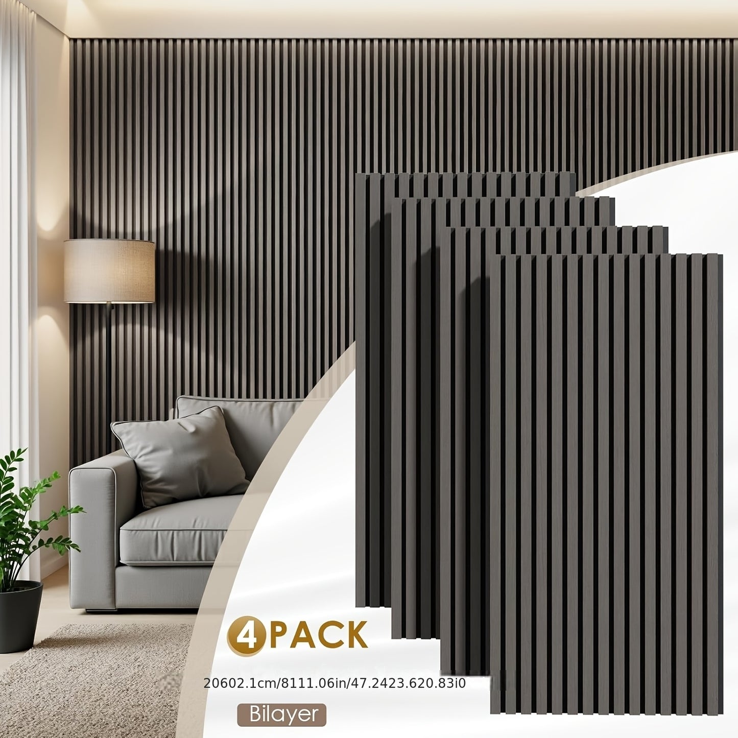 3D Acoustic Panels, Set OF 4, 120x60x2.1cm, Wood-look Wall Panels, Wall Cladding for Effective Sound Insulation, with Felt Soundproofing, for Living Room, Office, Recording Studio, Dressing Room