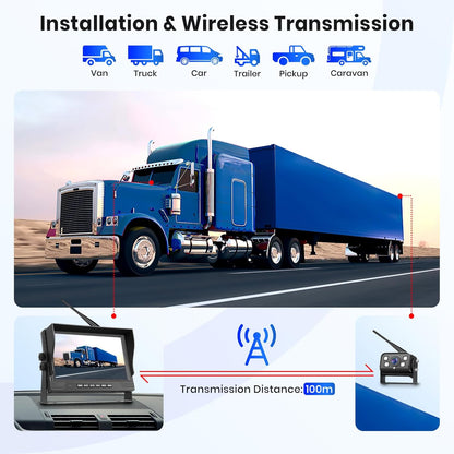 Digitale achteruitrijcamera, draadloos, 9 inch IPS-monitor, achteruitrijcamera met detectie van blinde punten, nachtzicht, waterdicht, opname voor vrachtwagen, camper, bestelwagen Hodozzy