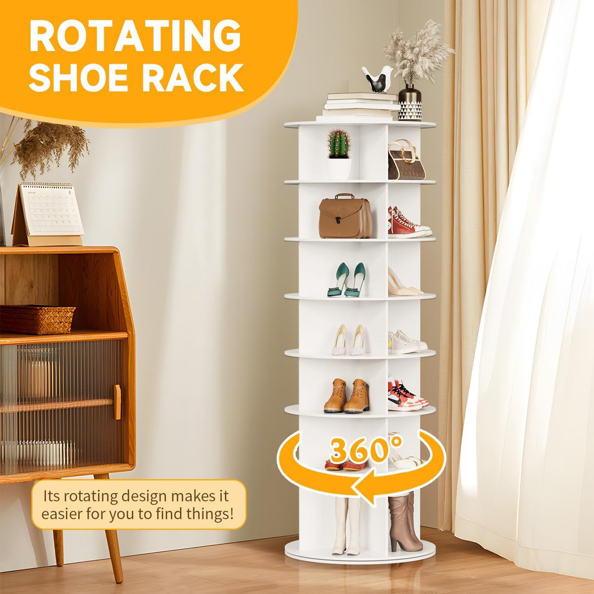Schoenenrek – Schoenenkast – Schoenenopberger – Schoenenrek Draaibaar – Schoenen Carousel – 7 Laags – 360° Draaibaar – Ruimtebesparend PVC