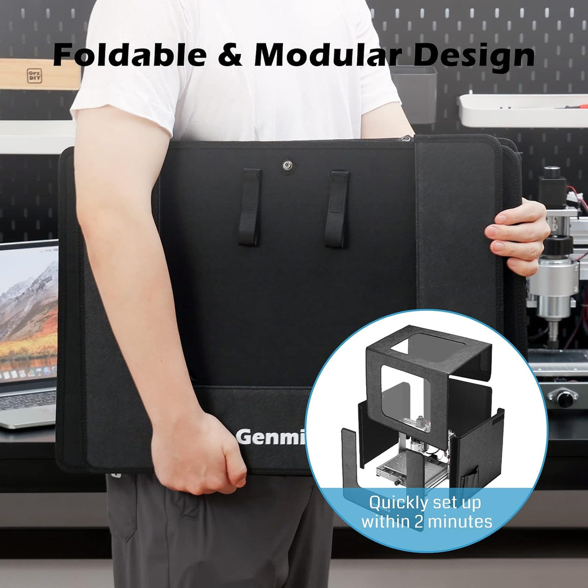 Genmitsu KABA Fold CNC-behuizing voor CNC-routermachine, ruisonderdrukking, stofdicht, vlamvertragend, met zijwerkbalk, compatibel met Genmitsu 3020-PRO MAX en V2, 3018-serie CNC, 520 x 475 x 405 mm