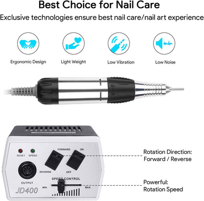 JSDA JD 400 Premium Nagelfrees voor gelnagels met professionele snelheid van 30.000 tpm, gelnagelfrees voor gelnagels, elektrische nagelfrees, incl. 4
