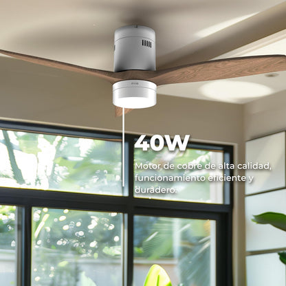 EVVO Plafondventilator met ledlicht en wifi, stil, Ø 132 cm, 3 vleugels, motor DC 40 W, 6 snelheden, timer tot 4 uur, winter-zomerfunctie, IP44, model: V550, grijze lak