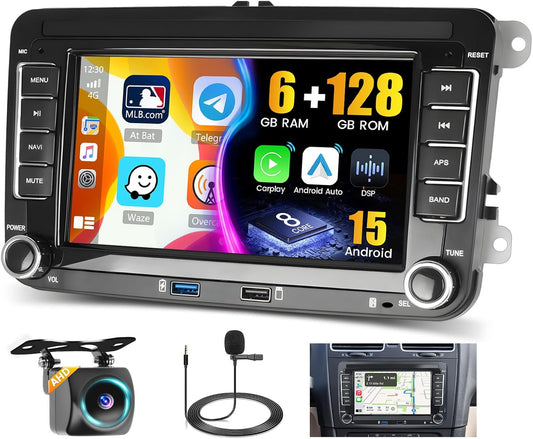 Autoradio Android 15 – Multimedia Systeem – Navigatie Radio – Touchscreen 7 Inch – Draadloze CarPlay & Android Auto – 8-Core Processor & Achteruitrijcamera - QUORE