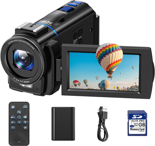 Videocamera Camcorder – 4K Videocamera – Vlogging Camera – YouTube Camera – Webcam Video Camera – 16x Digitale Zoom – 3 Inch 270° Draaibaar Touchscreen