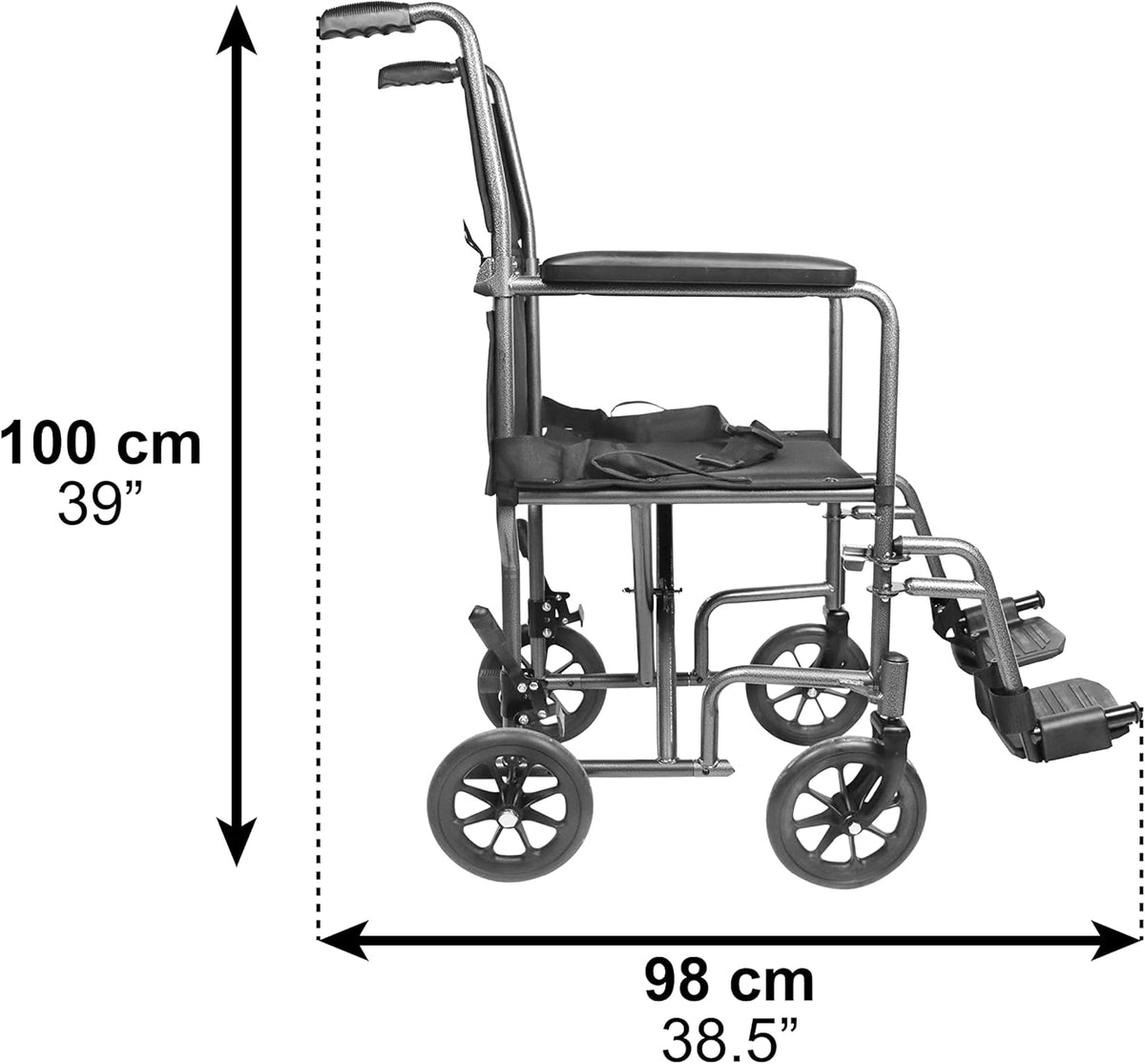 PEPE Mobility - Lichtgewicht opvouwbare rolstoel (smalle zitting 38 cm), rolstoel voor gehandicapten ouderen, staal, doorvoer