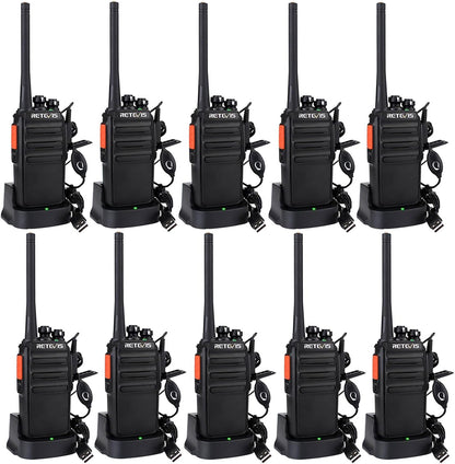 Retevis RT24 Walkie Talkie Portofoons PMR446 Vergunningsvrije 16 Kanalen CTCSS/DCS VOX Professionele Walkie Talkies met Headset en USB-laadstation (10 Stuks, Zwart)