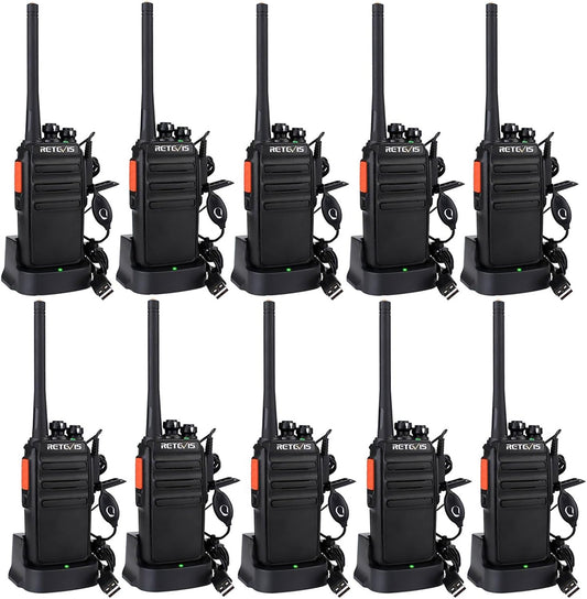 Retevis RT24 Walkie Talkie Portofoons PMR446 Vergunningsvrije 16 Kanalen CTCSS/DCS VOX Professionele Walkie Talkies met Headset en USB-laadstation (10 Stuks, Zwart)