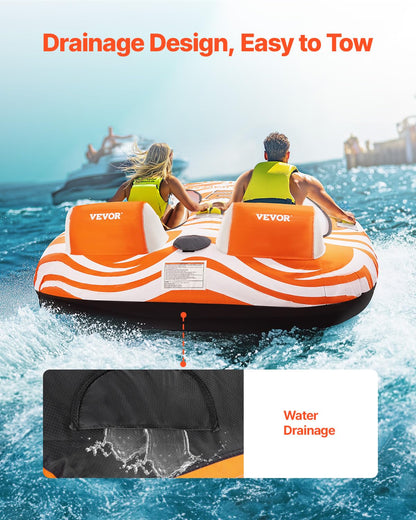 VEVOR Trekbare buizen voor 2 personen, opblaasbare bootbuizen en sleepboten met 2 cockpits, 154 kg watersportbuizen voor boot om te trekken - met 840D volledige nylon hoes, gewatteerde handgrepen en