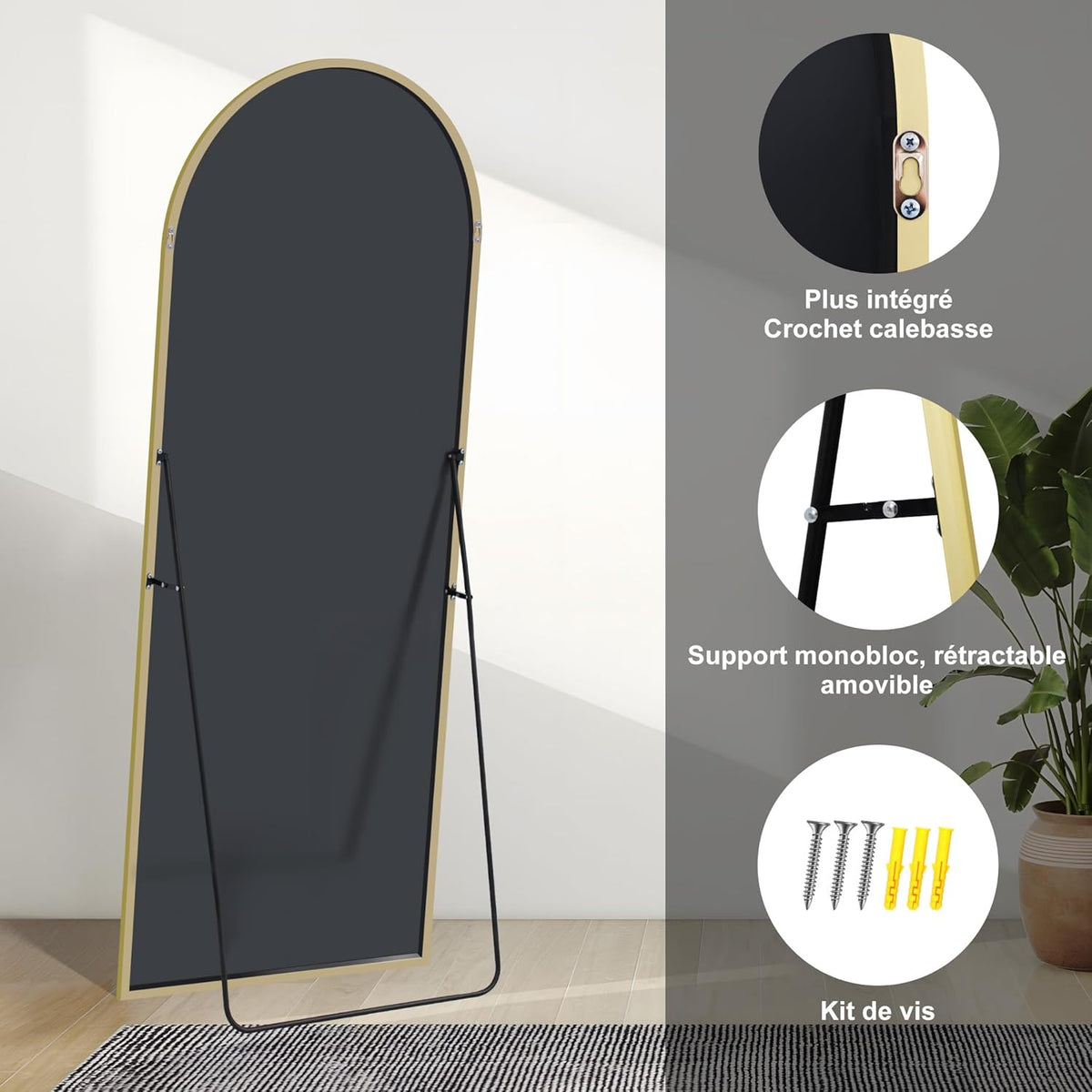 Full-body Spiegel – Staande Spiegel – Wandspiegel – Grote Spiegel – Body Spiegel – 165 x 60 cm – Aluminium Frame Goudkleurig