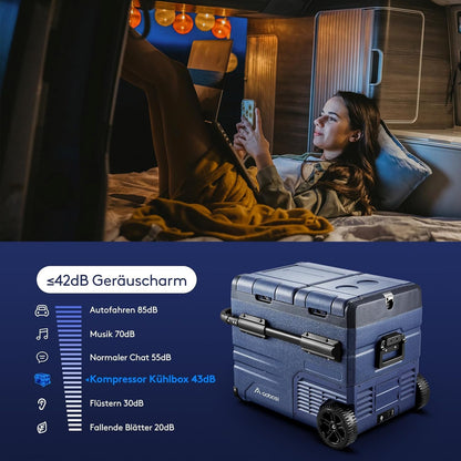 AAOBOSI Koelbox voor de auto, 45 liter, met USB-aansluiting, twee zones en dubbele deuren, elektrische koelbox tot -20 °C, voor auto, vrachtwagen, boot, camper, camping
