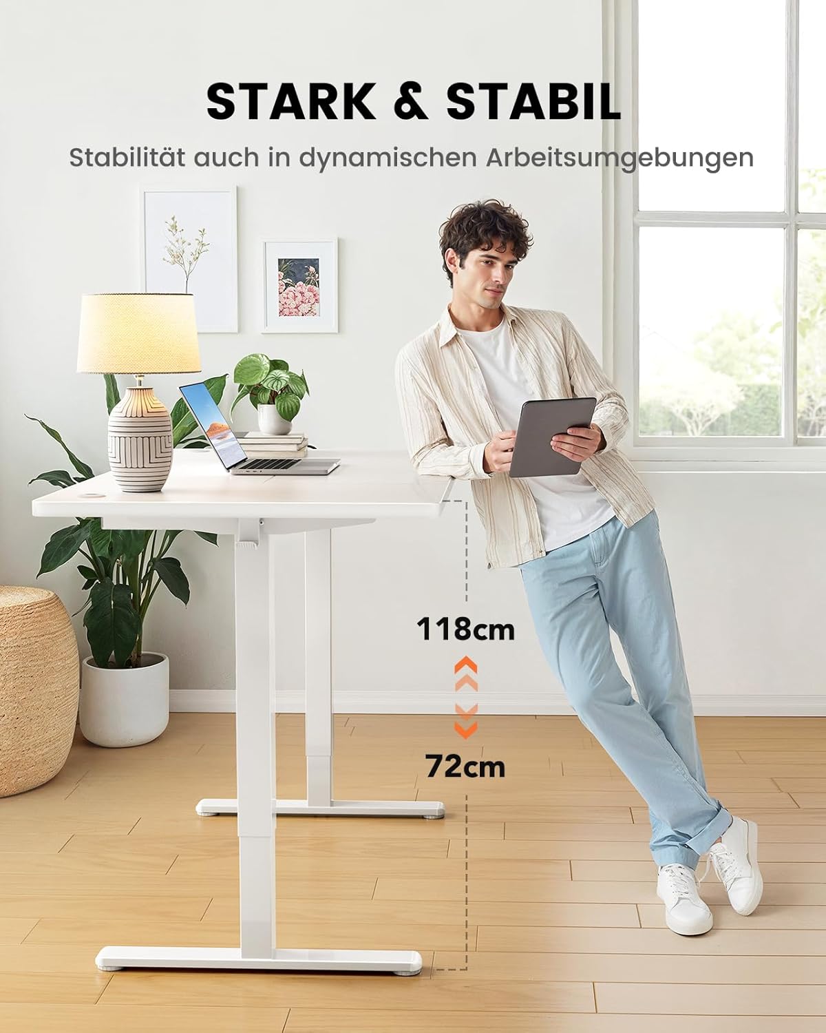 ErGear Elektrisch Zit-Sta Bureau - 120 x 80 cm - 100 kg Draagvermogen Hoogte Verstelbaar Bureau met Geavanceerde Borstelloze Motor, Stille Werking, Robuust Metalen Frame