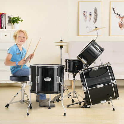 Kinderdrumset – Drumstel Kinderen – Drumset Kinderen – Kinder Drumstel – Junior Drumset – 5-Delig Zwart – Populierenhouten Klankkast – Verstelbare Drumkruk Met 4 Standen