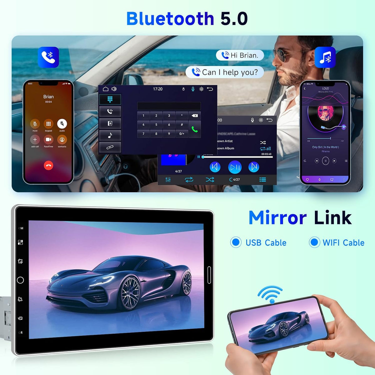 1-DIN Autoradio – Auto Stereo – Multimedia Speler – Radio Ontvanger – Navigatie Systeem – Draadloze CarPlay & Android Auto – 10,1-inch Draaibaar IPS-Touchscreen