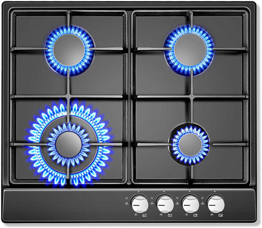 4-pits gaskookplaat – gaskomfoor – gasfornuis – kookplaat – gasplaat – Zwart Geëmailleerd Paneel – 8060 W Vermogen – Elektronisch Ontstekingssysteem Met Veiligheidszekering