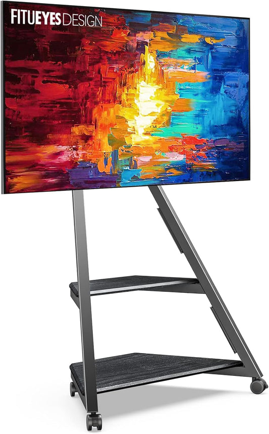FITUEYES Design tv-standaard met wieltjes voor tv 32 43 55 65 inch, in hoogte verstelbaar 946 - 1076,5 mm, met 2 planken voor huis, woonkamer, conferentie serie Eiffel