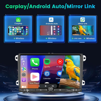4+64G Android Autoradio voor Volkswagen Golf Passat Jetta Tiguan Polo Touran Seat Skoda, Draadloze CarPlay Android Auto, Touchscreen Display, DSP, GPS, WiFi, Achteruitrijcamera, Plug & Play Radio