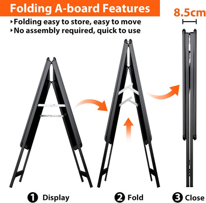 Stoepbord A1 Zwart – A-Bord – Sandwichbord – Reclamebord – Menubord – Dubbelzijdig – Opvouwbaar 9 Cm