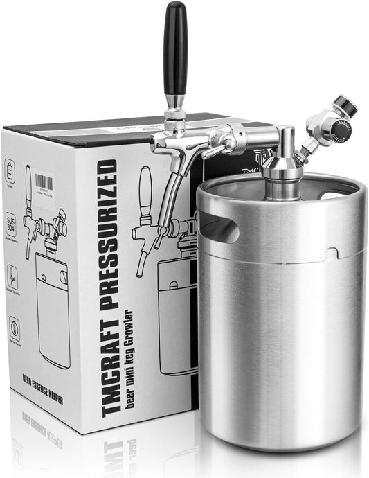 Minivat – Drukvat – Growler – Bierfust – Biervat – 5 Liter – Roestvrij Staal – Verstelbare Zelfsluitende Kraan
