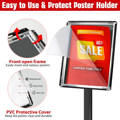 Schildstandaard Set van 3, Zwart – Displaystandaard – Posterstandaard A4 – Informatiestandaard – Menuhouder – Met Zware 2,6 Kg Metalen Voet – 360° Draaibaar En 180° Kantelbaar