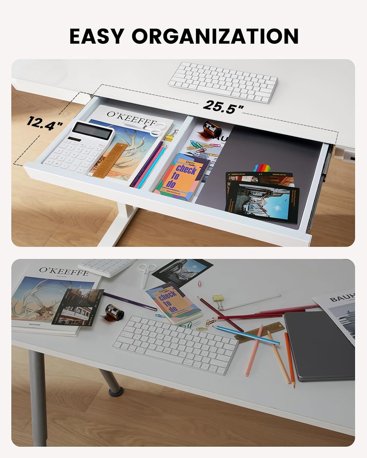 ErGear Electric Standing Desk, 120x60cm Glass Height Adjustable Standing Desk with Drawer and 2 Charging Ports, 3 Memory Stand Desk for Home Office (Glass White Top + White Frame) - QUORE