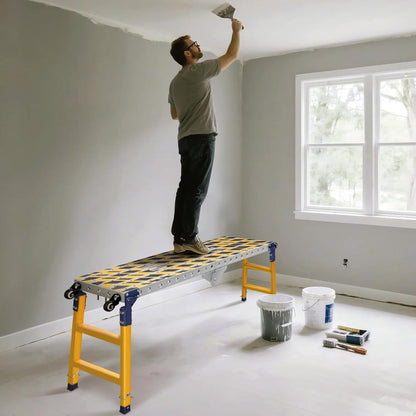 2-in-1 stabiel werkplatform + mobiele lastafel met antislip plakstrips, 160 x 36 cm inklapbaar werkplatform steiger werkbank verzinkt met in hoogte verstelbaar, 500 kg belastbaarheid