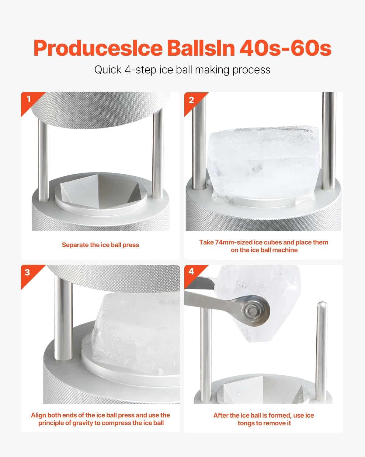 VEVOR Ice Diamond Press, 2,4 Inch IJsbalmaker, Luchtvaart Aluminium Kit Met Tong en Druppelbak Voor Whisky, Cocktail, Bourbon, Schot op Feest