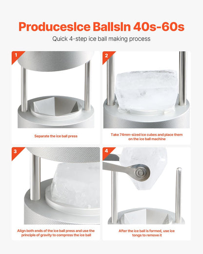 VEVOR Ice Diamond Press, 2,4 Inch IJsbalmaker, Luchtvaart Aluminium Kit Met Tong en Druppelbak Voor Whisky, Cocktail, Bourbon, Schot op Feest