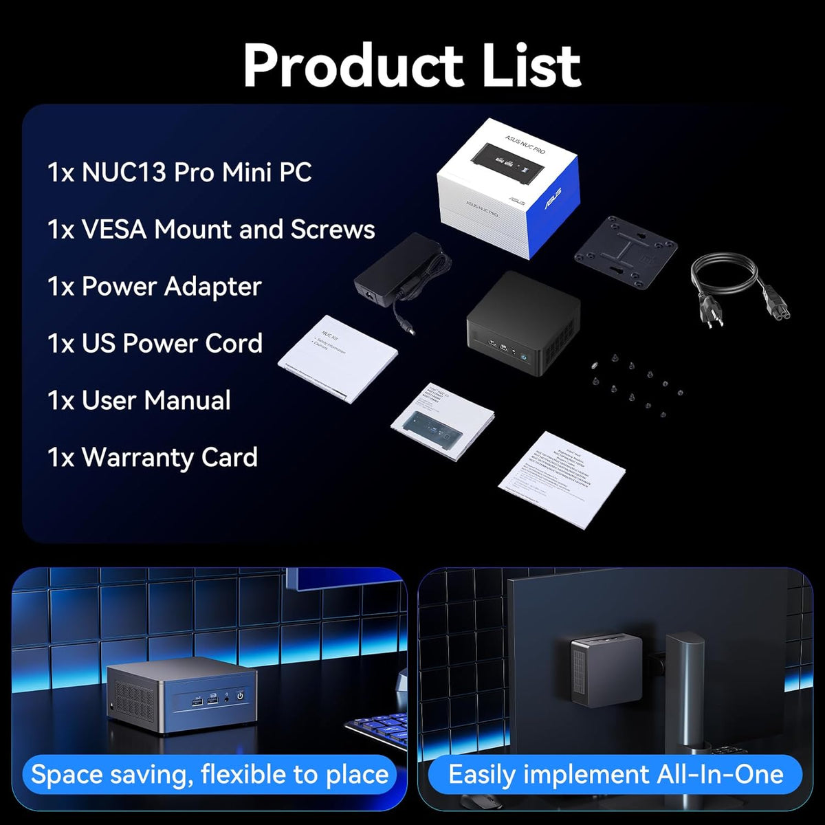 Intel NUC 13 PRO NUC13ANHi5 Arena Canyon, 16 GB RAM 512 GB SSD, Intel Core i5-1340P, Win 11 Pro Mini Desktop Computer, 8K/4K UHD, Gigabit Ethernet/WiFi-6/VESA voor business/kantoor/thuis