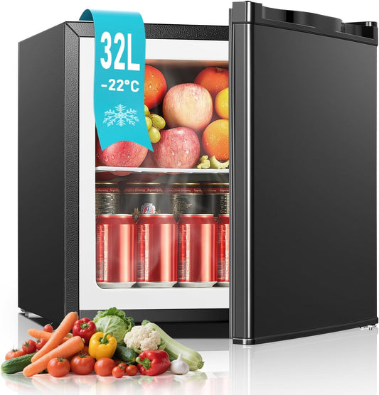 FOHERE Mini Freezer 32L -22℃ Small Compact Silent 43db Freezer Box, Interchangeable Door Hall, Chest Freezer Small, Perfect for Office Camping Outdoor (Black) [Energy Class E] - QUORE