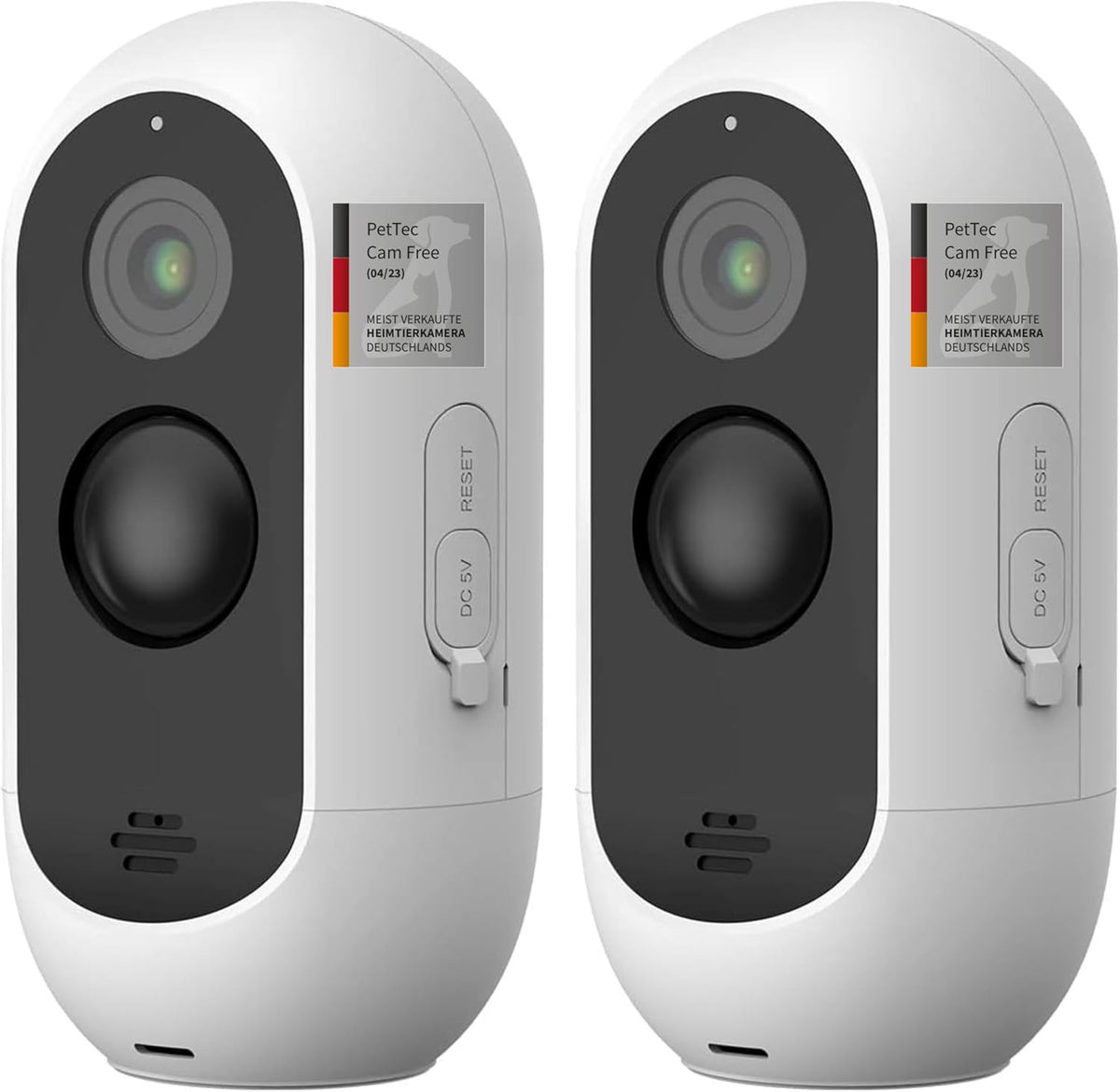 PetTec® Cam Free 2-delige set - Draadloze huisdiercamera hondencamera met app [ZONDER ABONNEMENT] - Katten & honden camera binnen/buiten - Bewegingsdetectie & spraakfunctie - Batterij tot 9 maanden