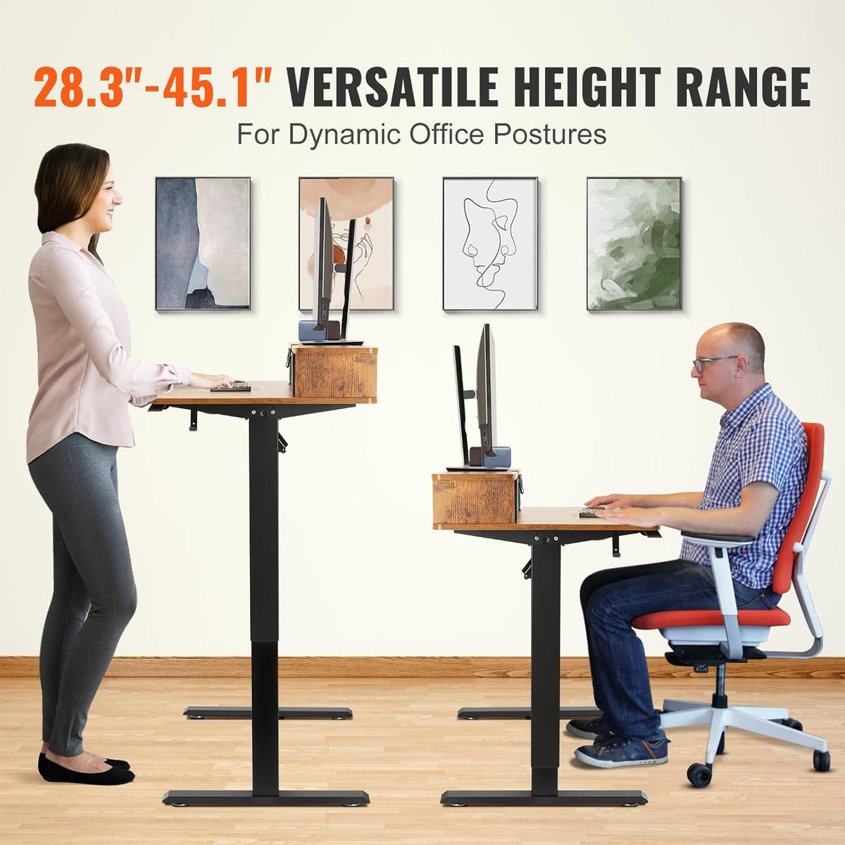 VEVOR Bureau, in hoogte verstelbaar, elektrisch, 120 x 60 cm, staand bureau, 0,72-1,1 m instelbare geheugenbediening, dubbellaags, grote computertafel, 82 kg belastbaar, bruin, bureautafel, pc-tafel