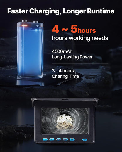 VEVOR Endoscoop 50 m, industriële endoscoop met HD-scherm, 480p, waterdichte slangencamera's, IP68, met 6 leds en 16 GB kaart voor leidingen