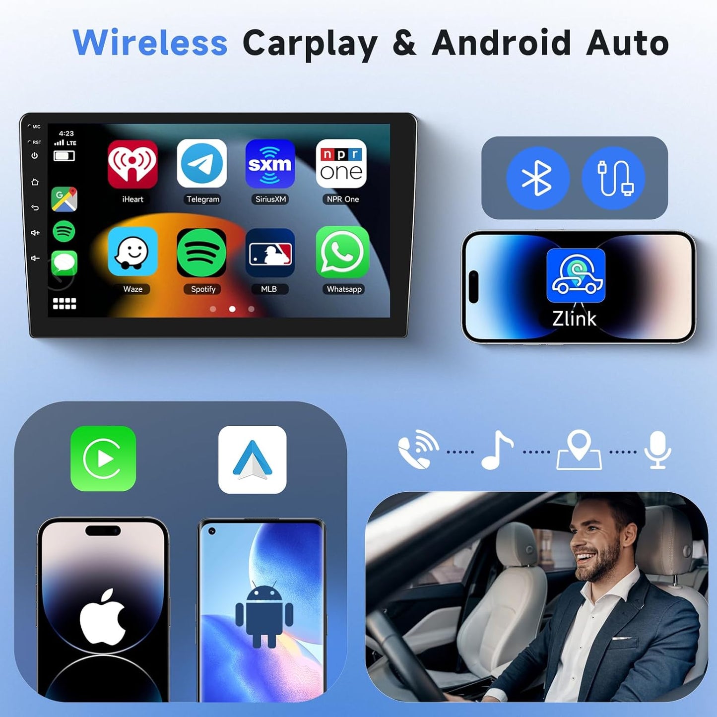 Autoradio – CarPlay Autoradio – Multimedia Radio – Auto Radio – 1-DIN Radio – 9 Inch Touchscreen – Draadloze CarPlay & Android Auto – Inclusief Achteruitrijcamera