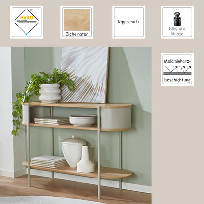 HAKU Consoletafel, eiken, grijs, metaal, spaanplaat, afmetingen: B 110 x H 76 x D 39 cm, stijl: modern