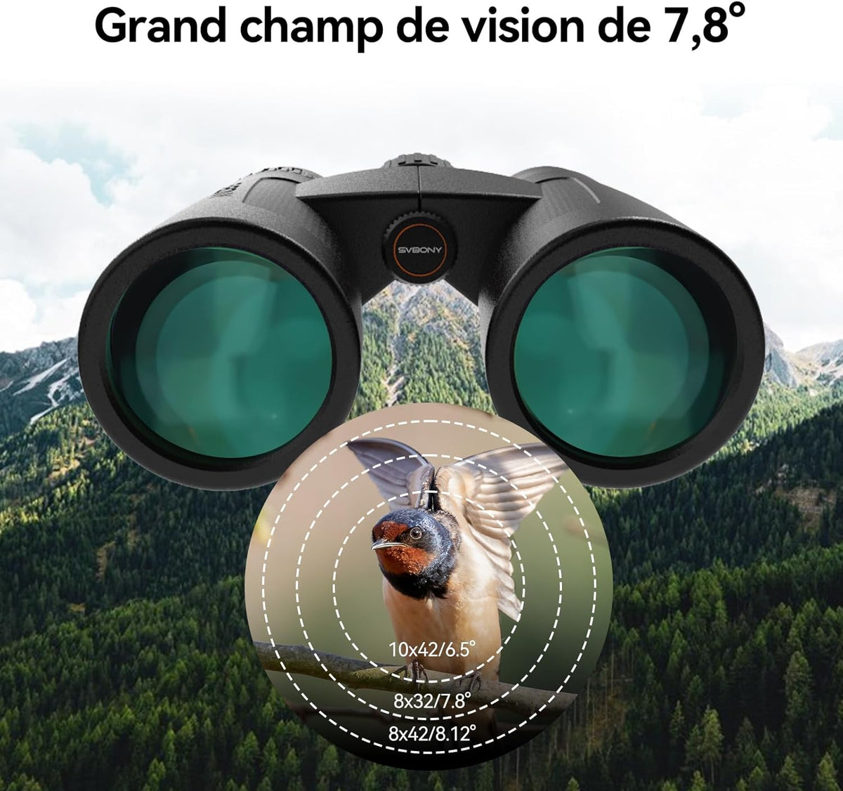 Svbony Upgraded SV202 8x32 ED Binoculars, BAK4 Prism FMC Lens, IPX7 Waterproof, Phase Correction, Dielectric Prism Coating, Wide Angle Lens for Adults, Bird Watching - QUORE