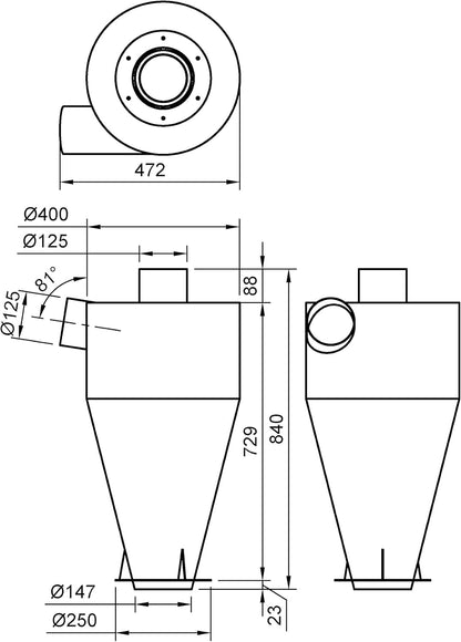 DUST COMMANDER XL+ - cycloonfilter 125 mm van staal voor industriële stofzuigers en stofverzamelaars