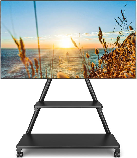 TVON Mobiele tv-standaard voor tv's van 43-80 inch tot 68 kg met planken (max. VESA 600 x 400 mm, in hoogte verstelbaar op wielen)