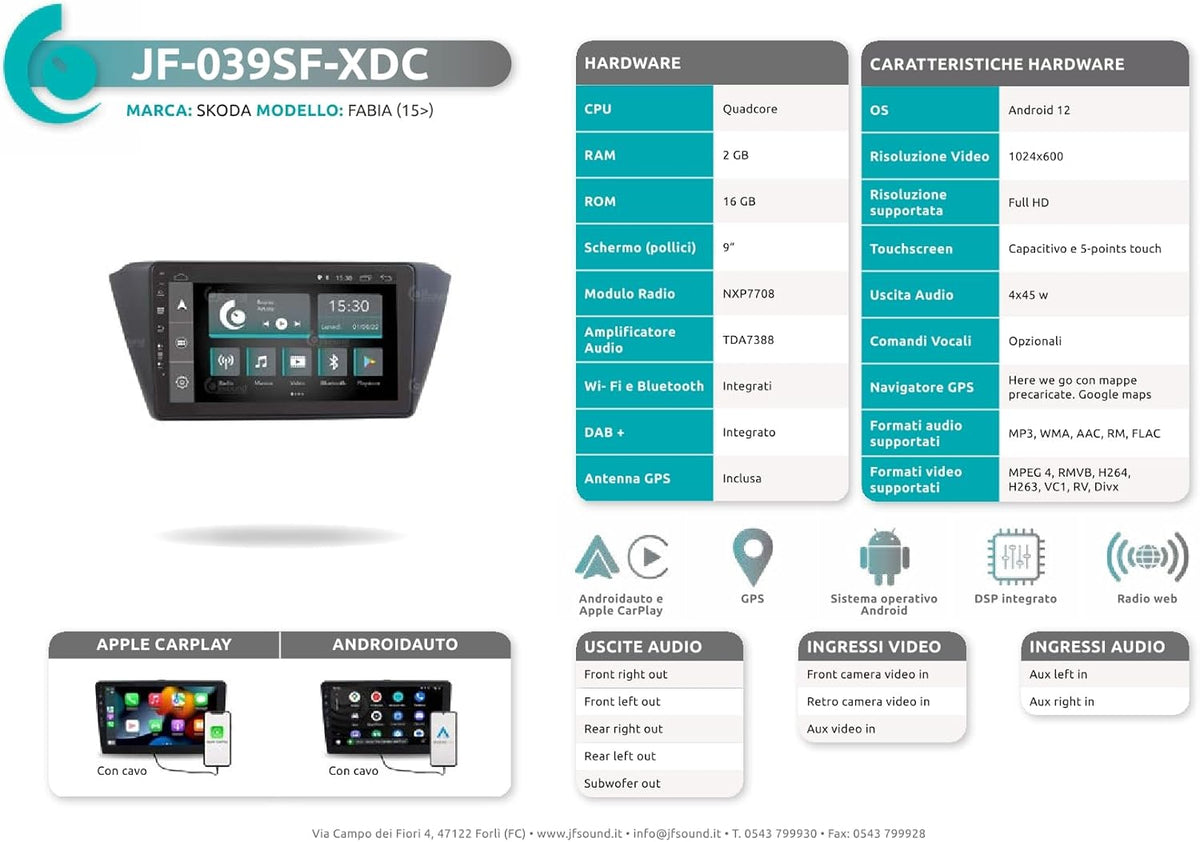 Autoradio Skoda Fabia 2015 – Multimedia Systeem – Navigatie Unit – Touchscreen Radio – Inbouw Autoradio – 9 Inch Scherm – Bluetooth & Carplay Connectivity