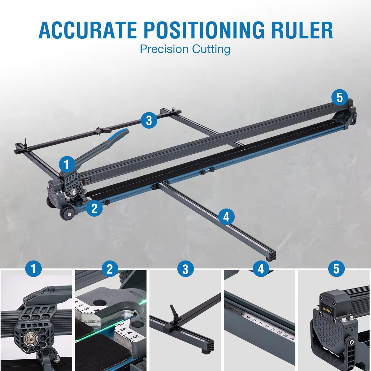 KATSU Tools Professionele handmatige tegelsnijder 71 inch 1800 mm - aluminiumlegering - lasergids - rubberen wielen - gemakkelijk verplaatsen - precisie snijden grote muur vloer porseleinen tegel