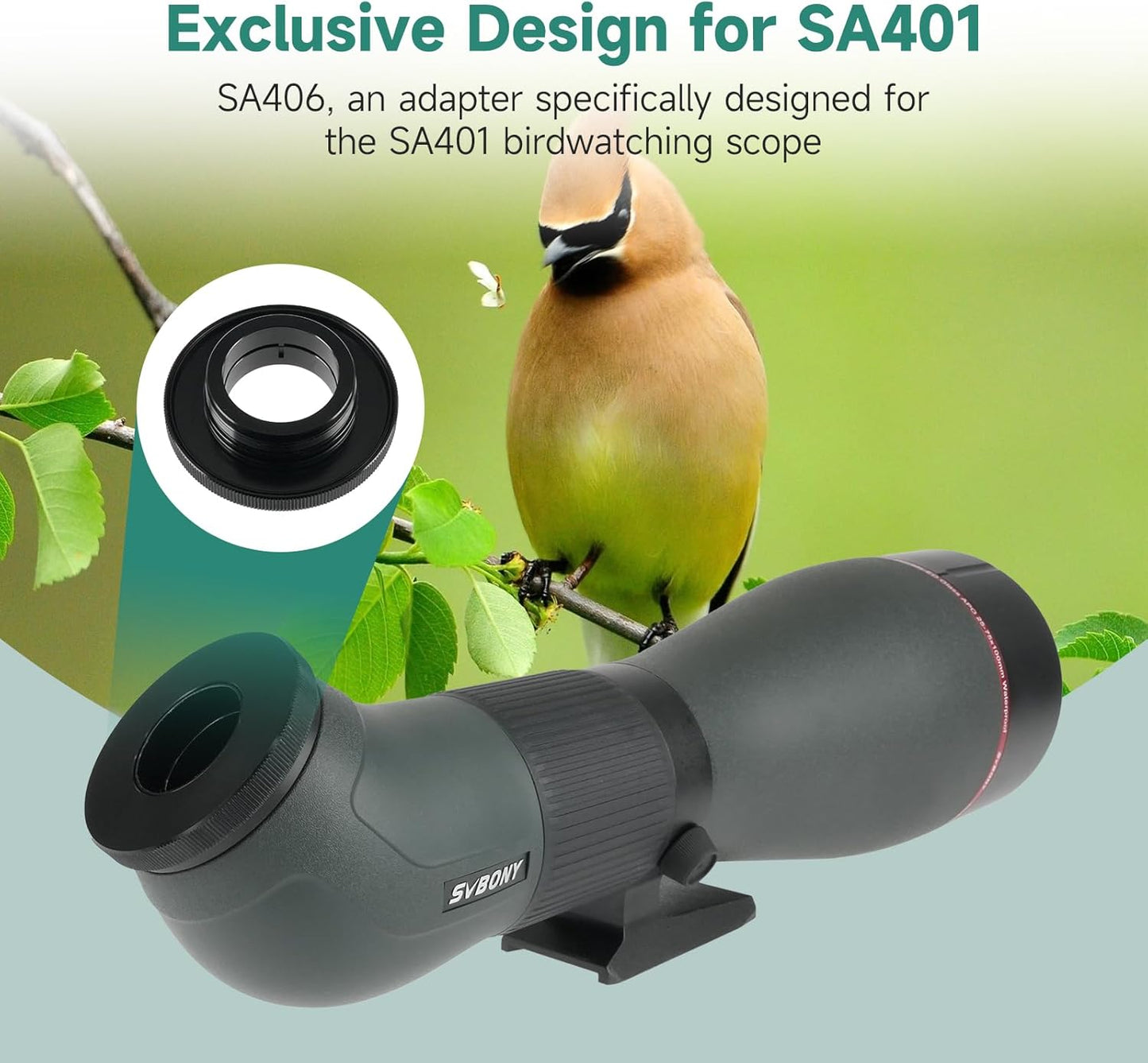Svbony SA401 APO Spotting Scope, 25-75x100 Dubbele ED Objectieflens Apochromatisch FMC Spotting Scope, met SC001 WiFi Camera, SA405 1,25" Adapter, IPX6 Waterdicht, for Bird Watching Landscape